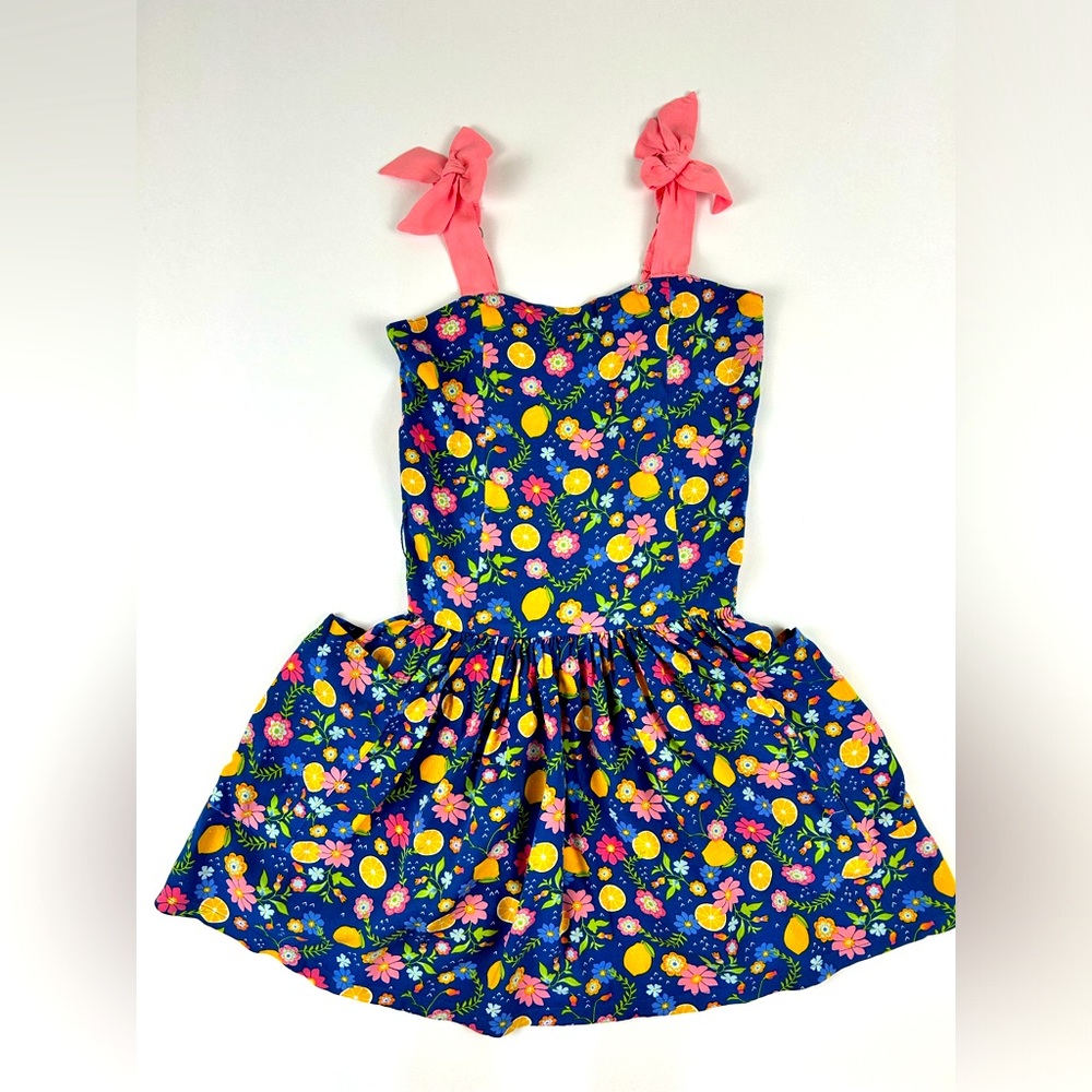 American Girl Fresh Lemon Market Sun Apron Dress with Bow Strap sleeves SZ 8